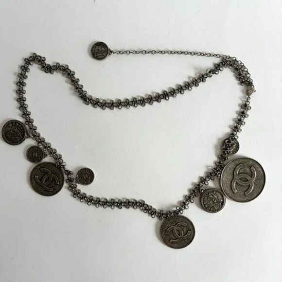 CHANEL 2003 ARCHIVE SILVER COINS NECKLACE BELT - Picture 4 of 10